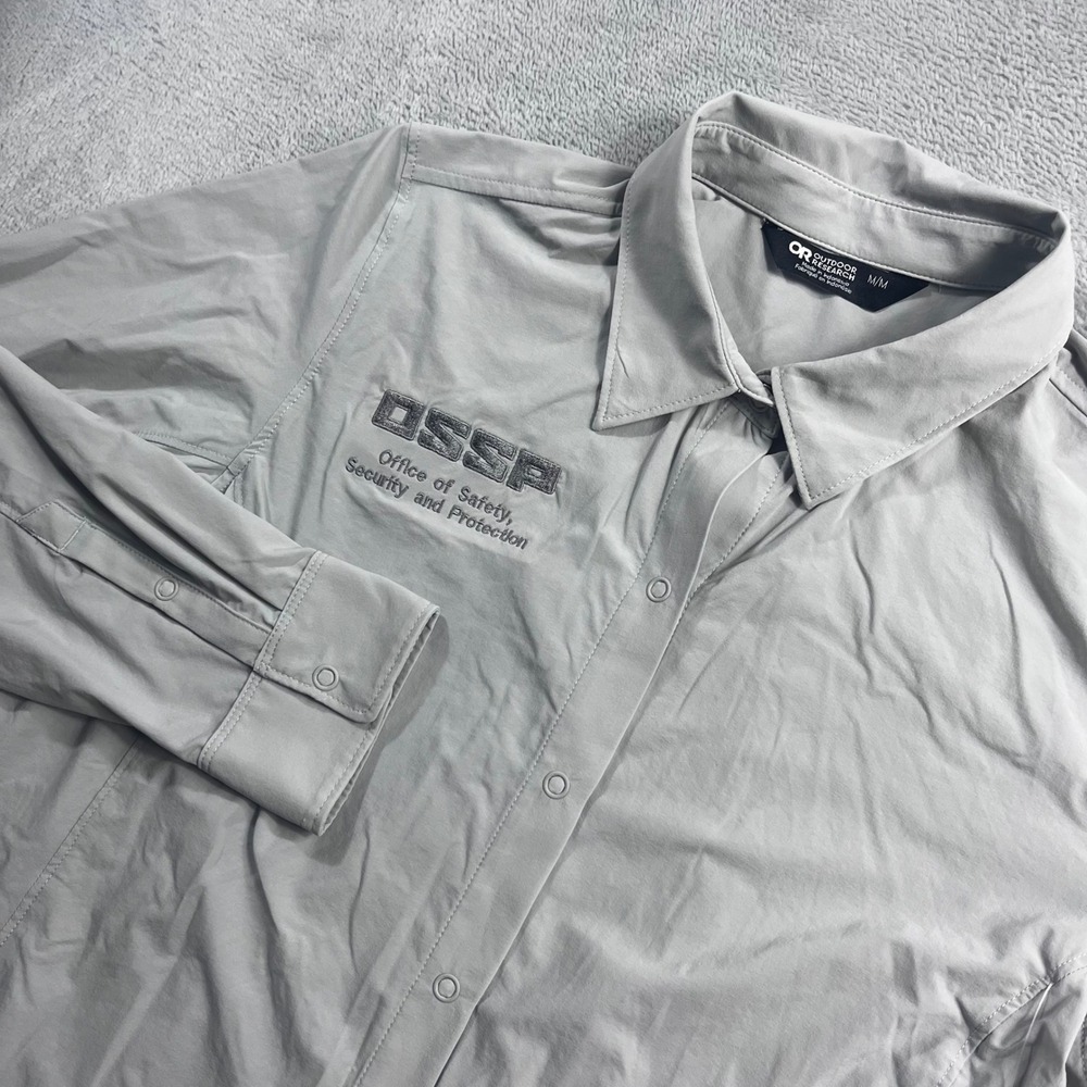Outdoor Research Astroman LS Sun Shirt Women Medium Pebble Gray OSSP Logo 279980